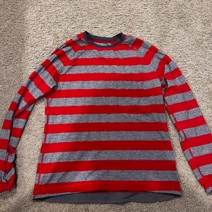 Lululemon Long sleeve large red/grey pinstripe